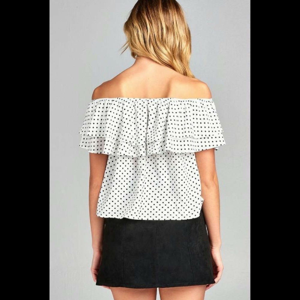 Casual Top Short Sleeve Polka Dot Loose Blouse - Picture 2 of 4